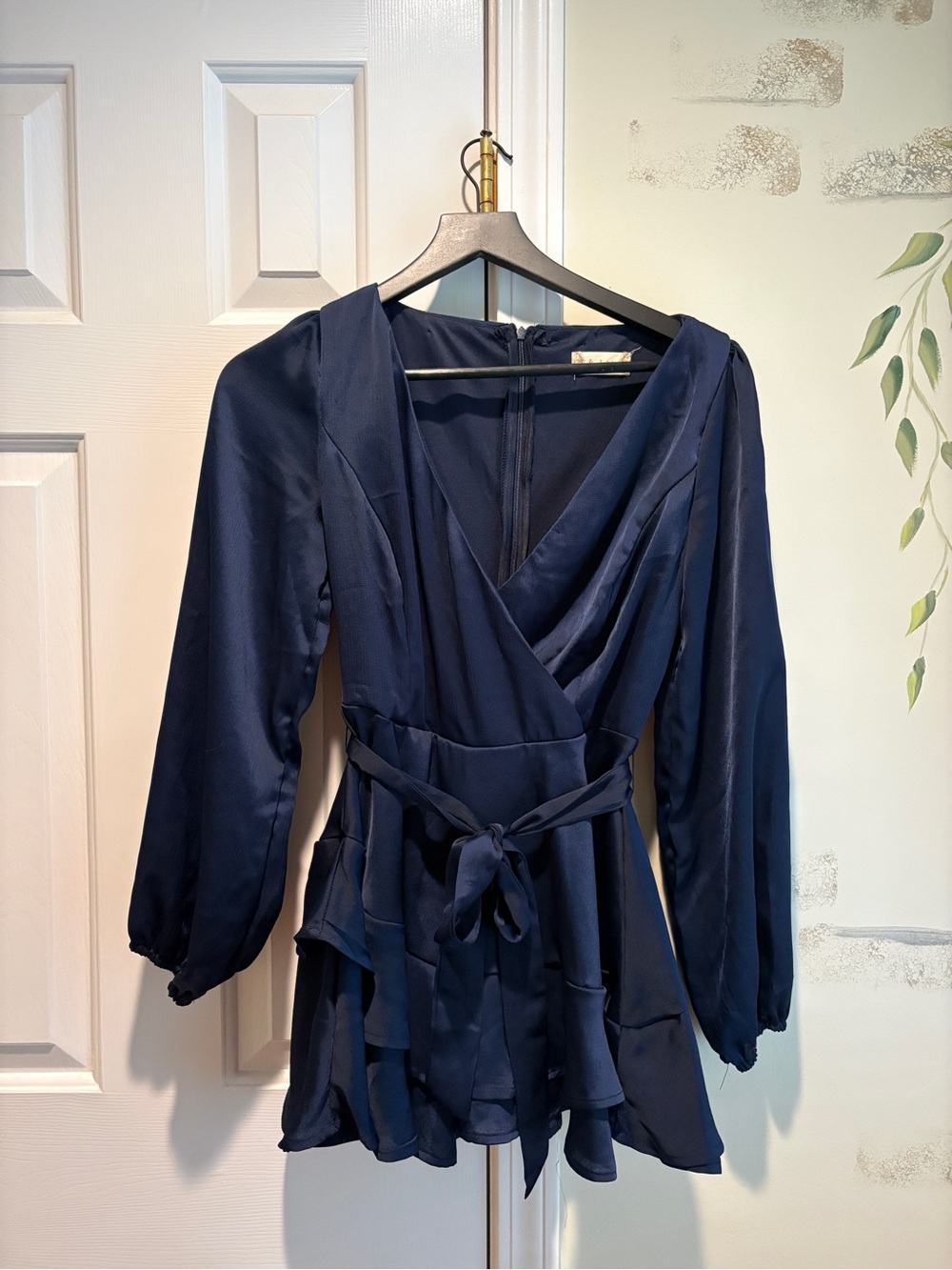Altar'd State Navy Long-Sleeve Romper with built in shorts
